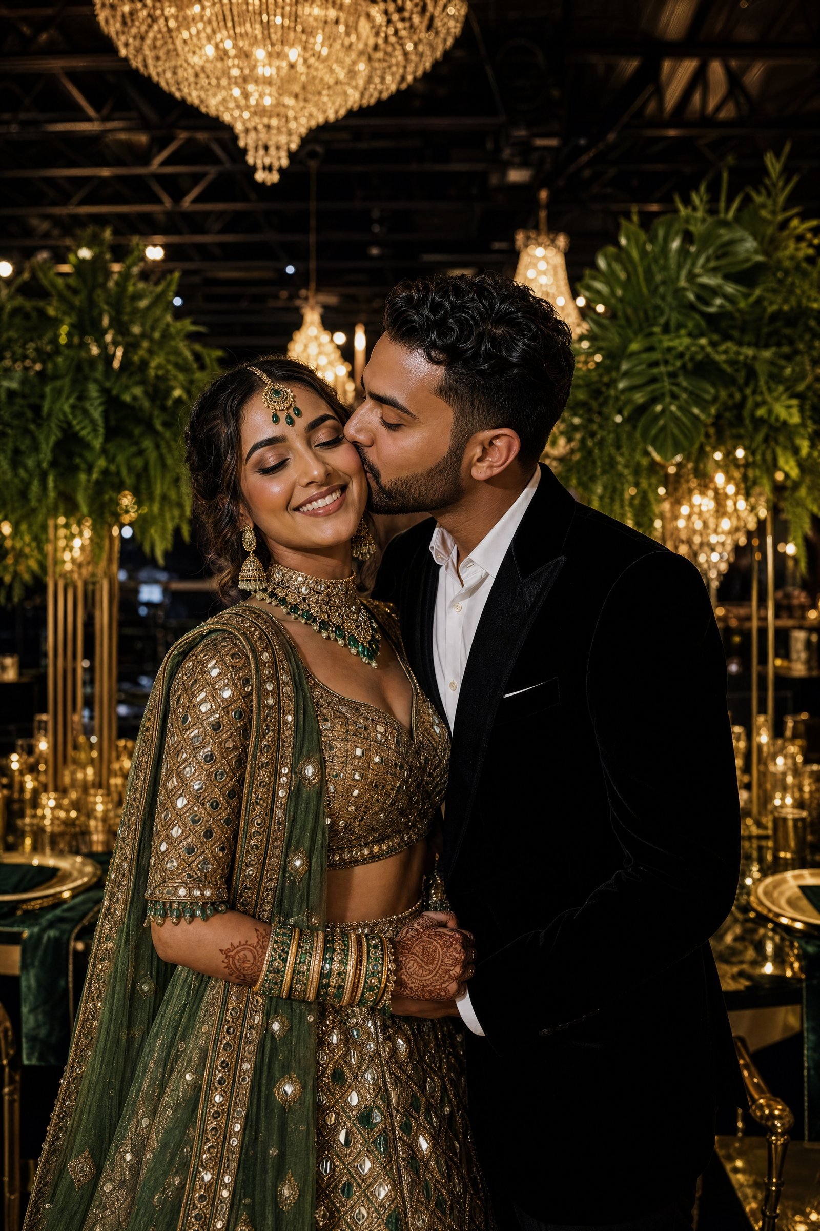 Couple at an Indian wedding celebration in The Dome at The Hendrix, Stafford, Texas