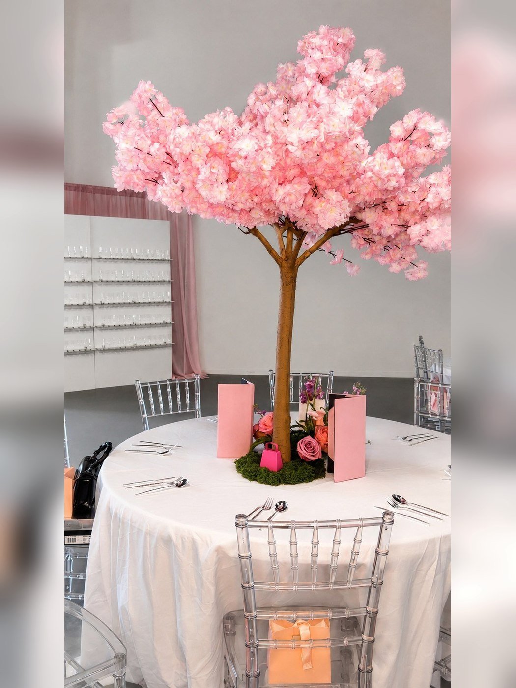 A blossom tree centrepiece on a dressed table at The Hendrix, Stafford