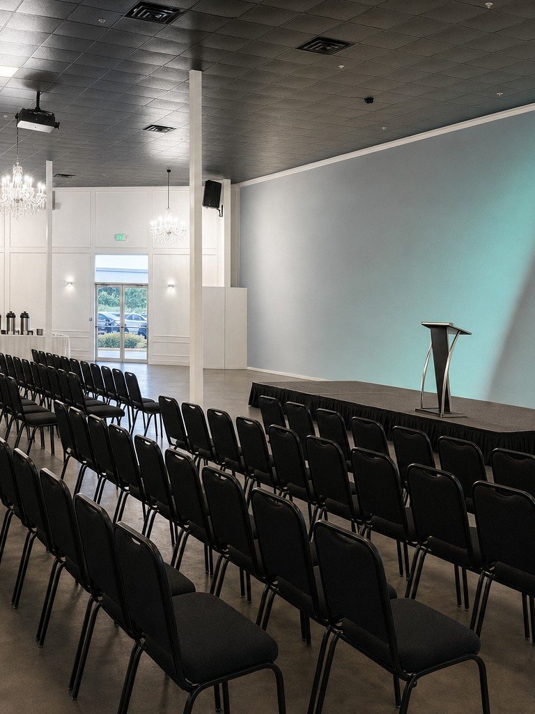 The Mansion at The Hendrix laid out theatre-style for a daytime conference, Stafford