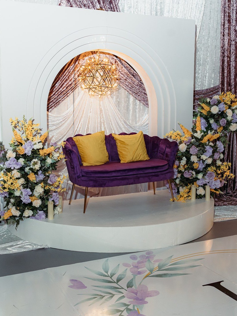 A lounge vignette with the Hendrix monogram floor, Stafford, Houston