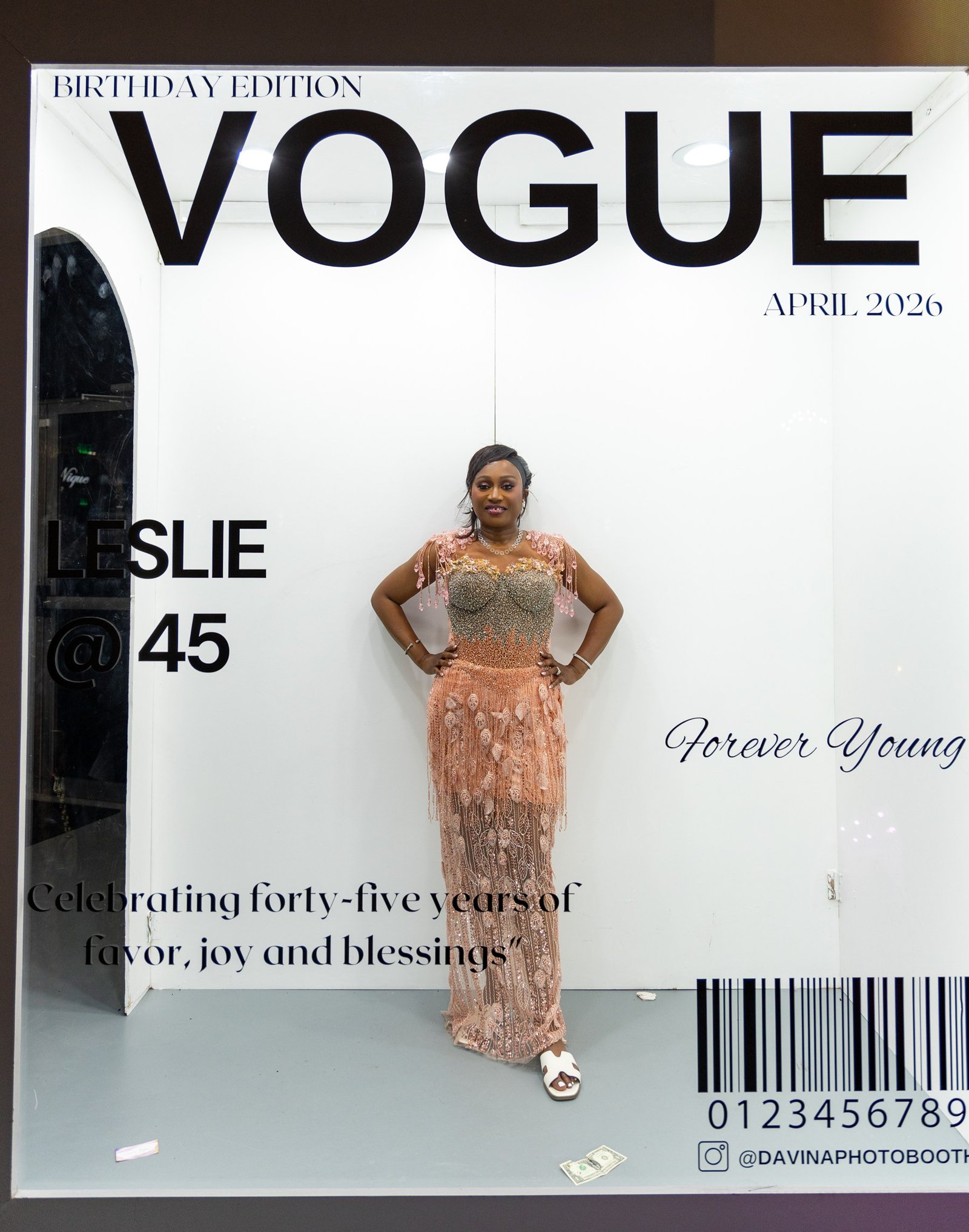 A magazine-cover photobooth print from a Nigerian birthday celebration at The Hendrix, Stafford, Houston