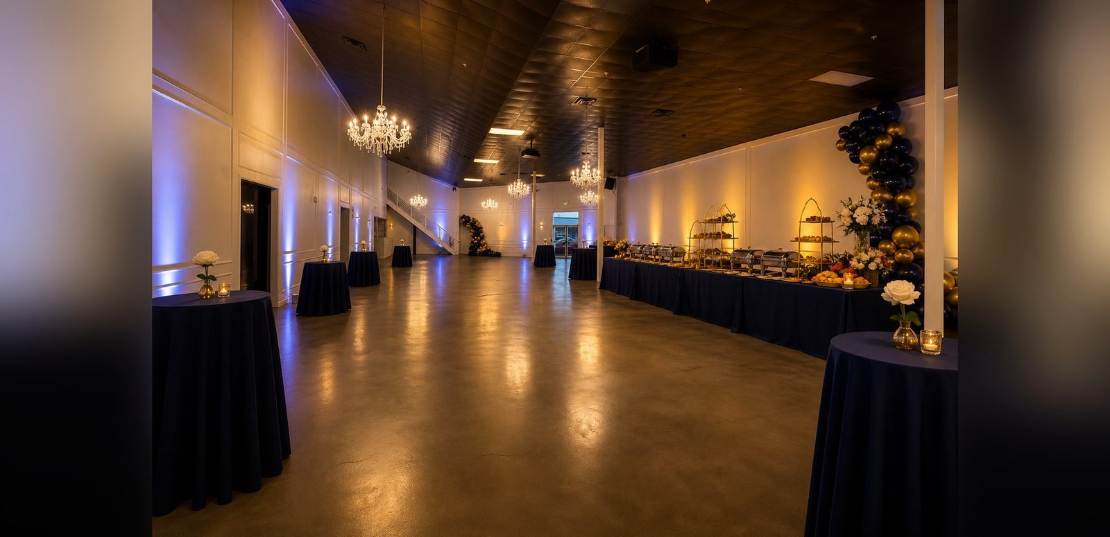 A graduation reception buffet and open dance floor in The Mansion at The Hendrix