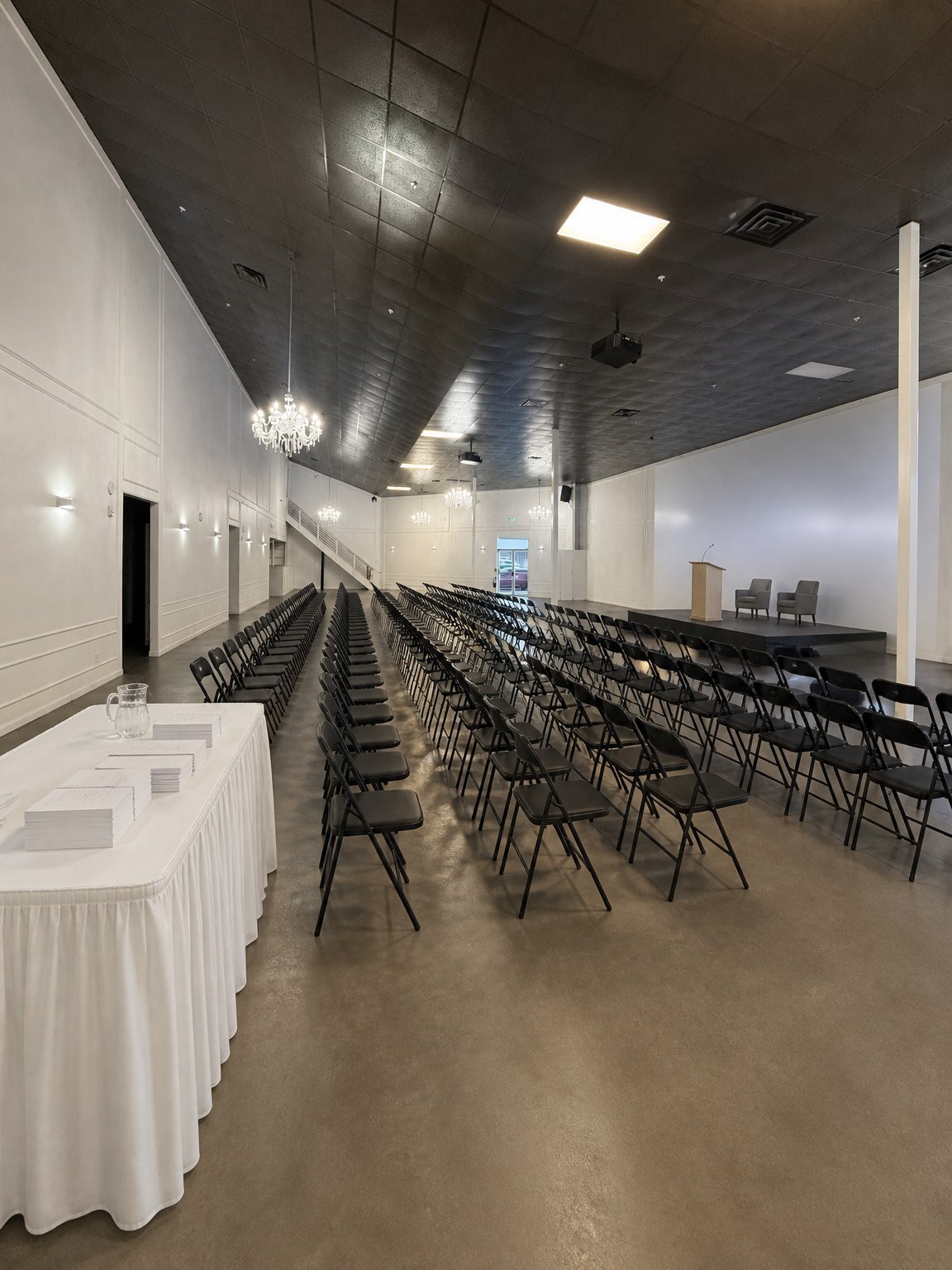 The Mansion at The Hendrix set theatre-style for a town hall meeting