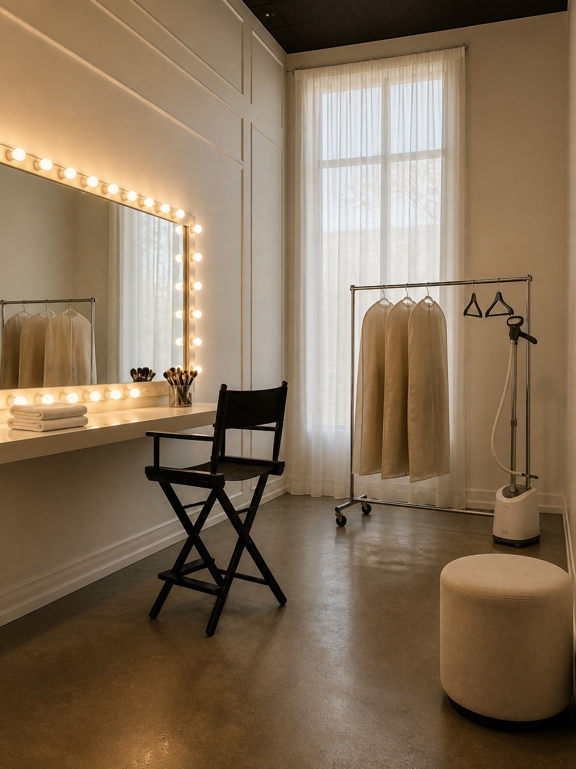 Hair, make-up and wardrobe prep area at The Hendrix studio